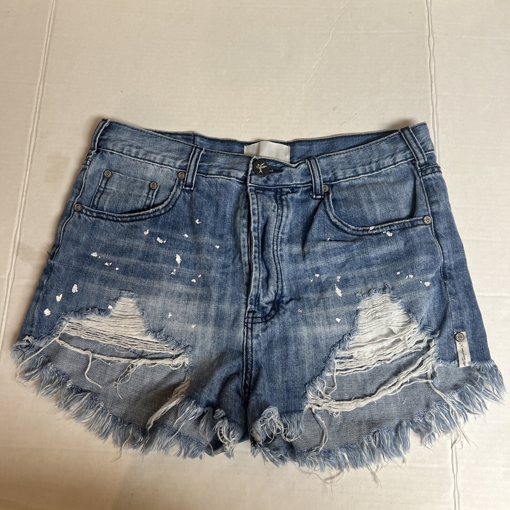 One Teaspoon Bandits Shorts Cutoff Distress Size 29 Paint Splatter Button Fly